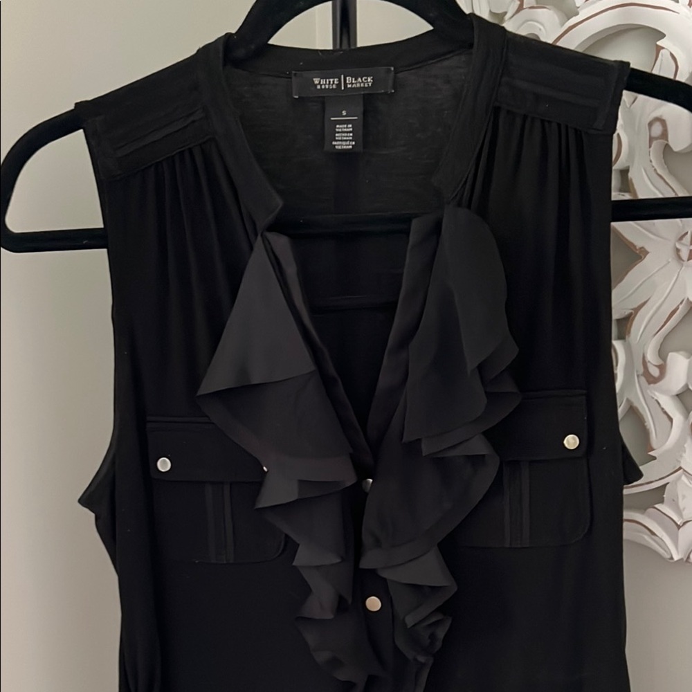 White House Black Market Women's Black Ruffle Top